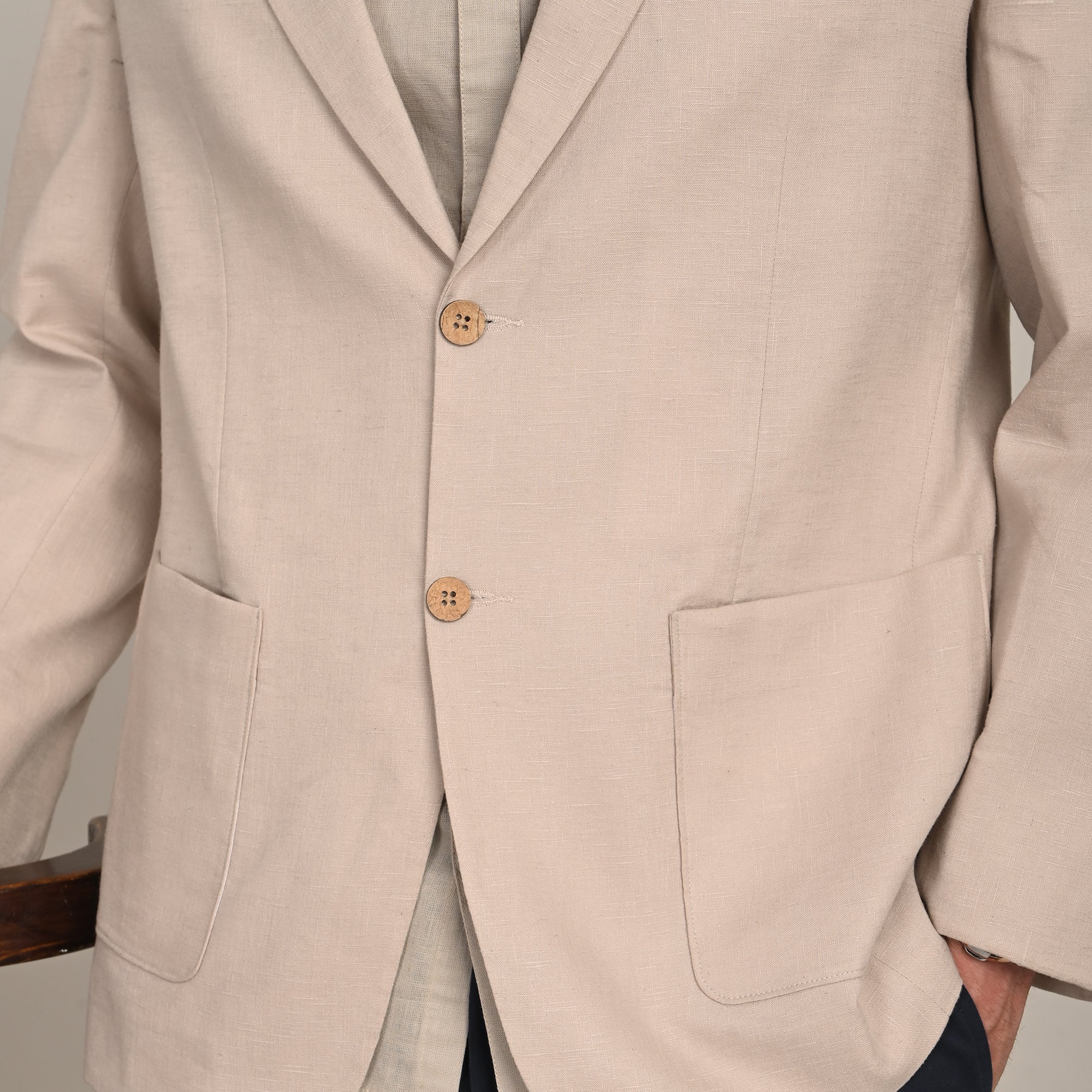 iL Lino Set of 3 - Relaxed Fit Linen Blend Blazer, Relaxed Fit Linen Blend Shirt & Relaxed Fit Cotton Stretch Chinos - Natural Grey & Navy Blue