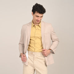 iL Lino Set of 3 - Relaxed Fit Linen Blend Blazer, Relaxed Fit Linen Blend Shirt & Relaxed Fit Cotton Stretch Chinos - Butter Yellow, Greige & Beige