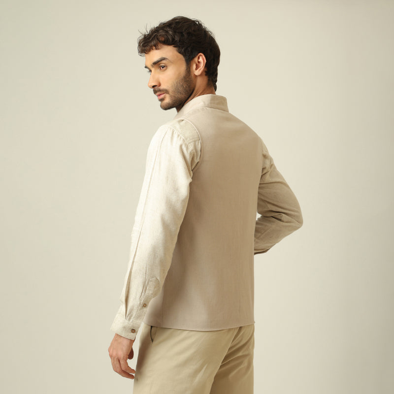 Bandhgala Set Of 3 - Linen Cotton - Greige & Beige