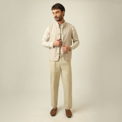 Bandhgala Set Of 3 - Linen Cotton - Greige & Beige