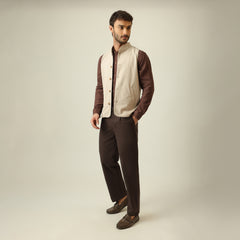 Bandhgala Set Of 3 - Linen Cotton - Greige & Coffee