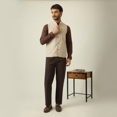 Bandhgala Set Of 3 - Linen Cotton - Greige & Coffee