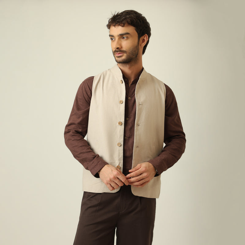Bandhgala - Linen Cotton - Greige