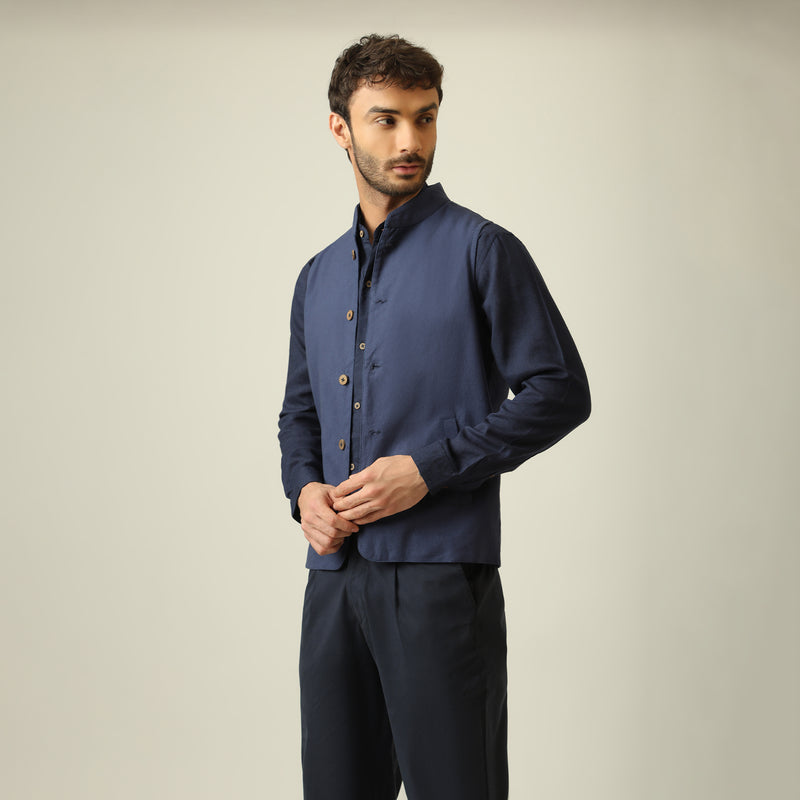 Bandhgala - Linen Cotton - Navy Blue