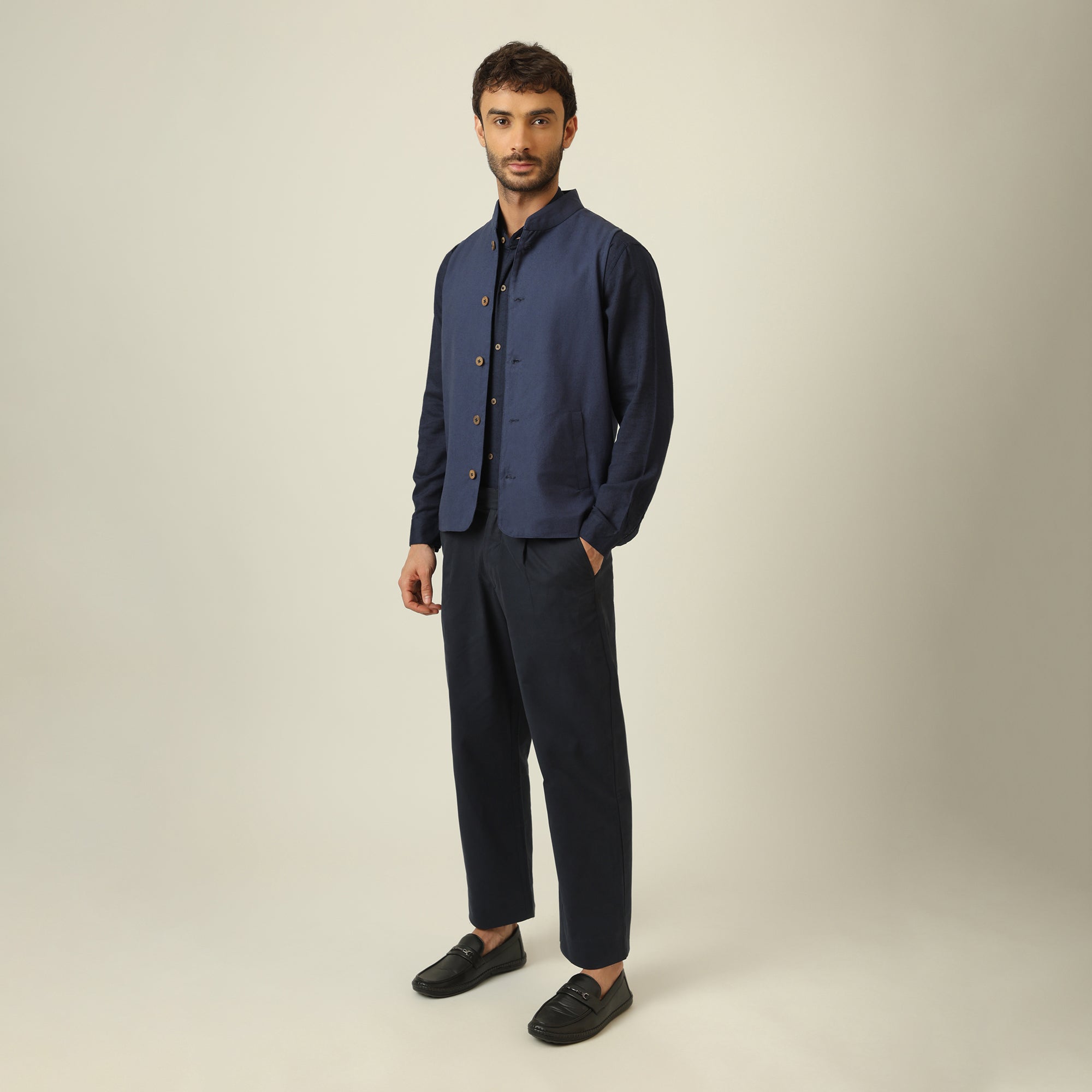 Bandhgala Set Of 3 - Linen Cotton - Navy Blue