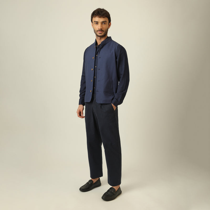 Bandhgala Set Of 3 - Linen Cotton - Navy Blue