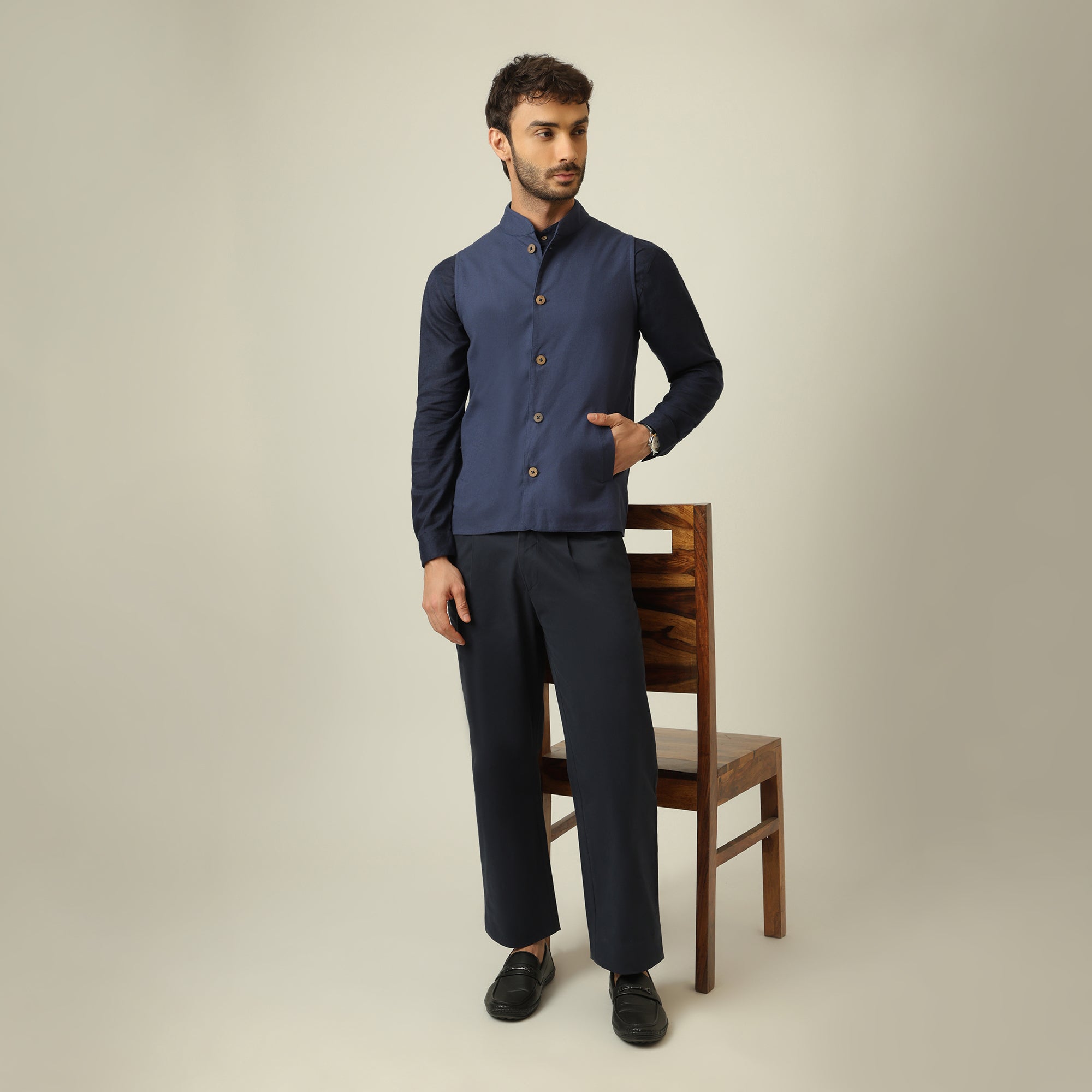 Bandhgala - Linen Cotton - Navy Blue