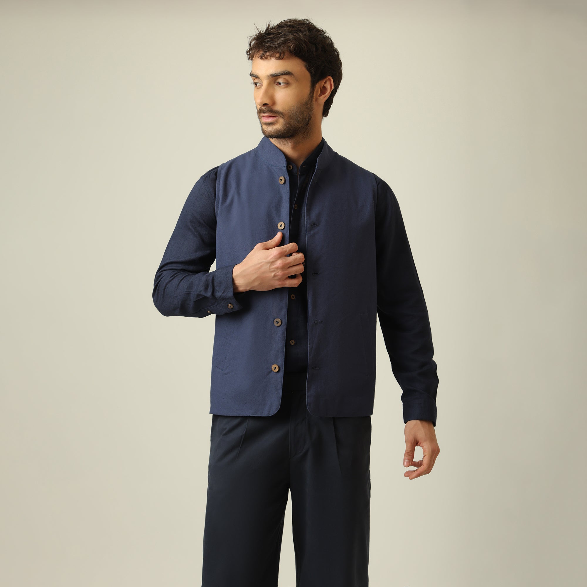 Bandhgala - Linen Cotton - Navy Blue