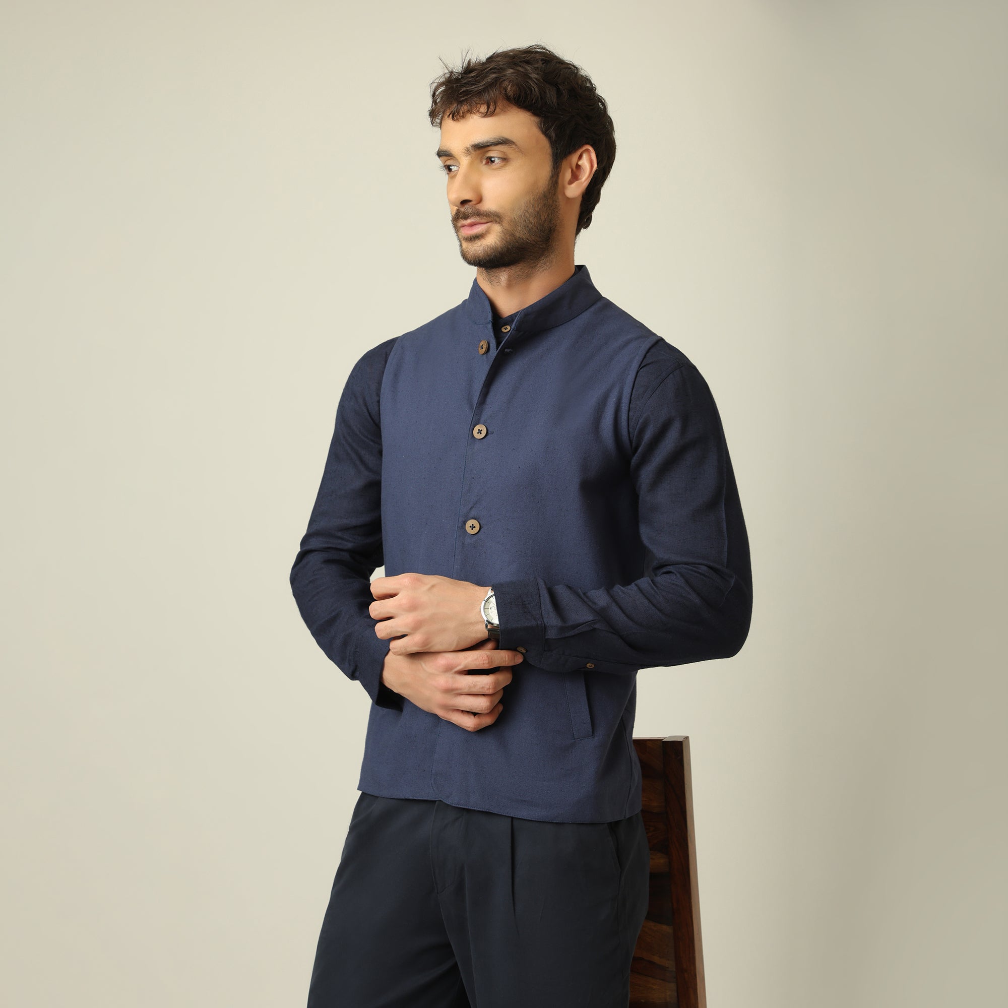 Bandhgala - Linen Cotton - Navy Blue