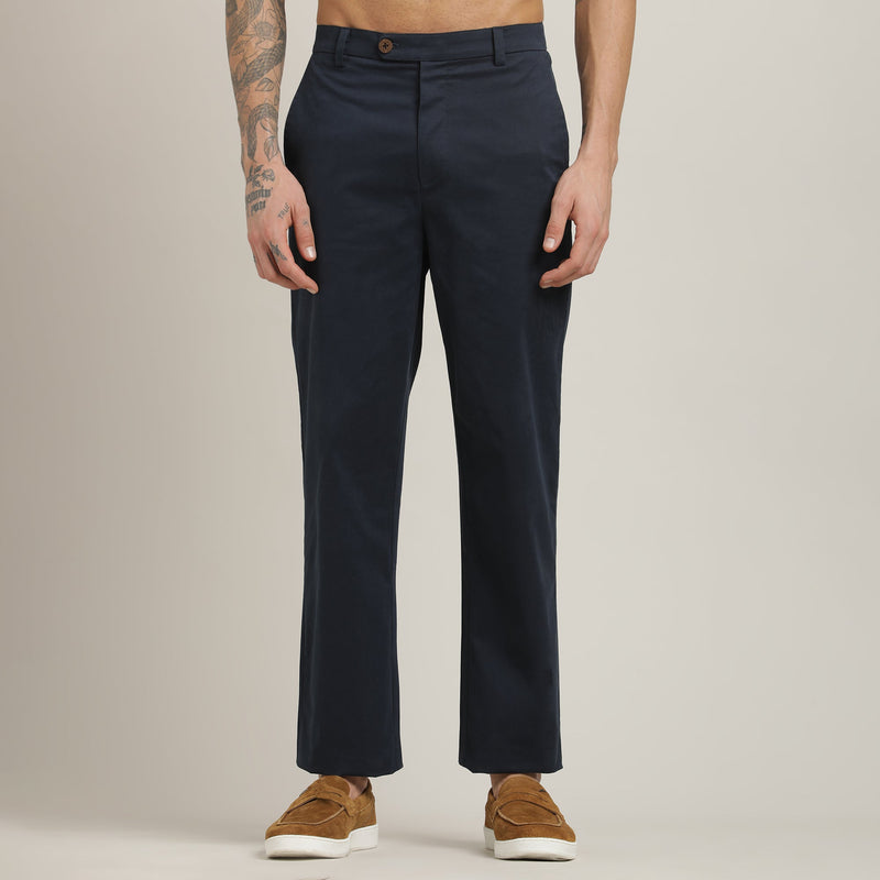 Iki Set of 2 - Regular Fit Mandarin Collar Shirt With Popover Placket & Loop Closure Paired With Relaxed Fit Straight Leg Chinos – Pastel Pink & Navy Blue