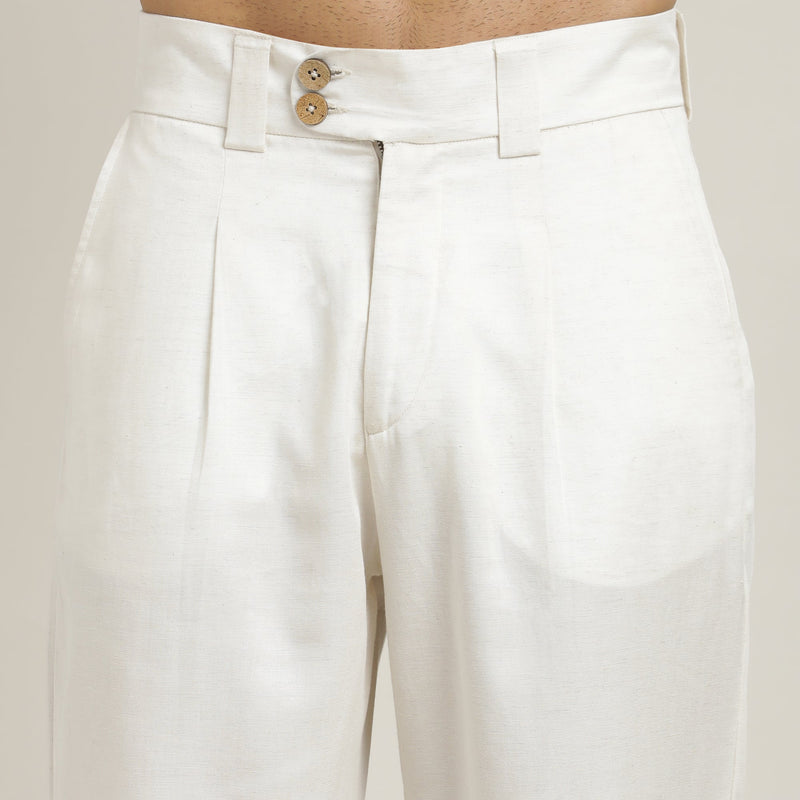 Baron Pants - Single Pleated - Loose Fit - Linen Blend - Ecru