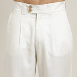 Baron Pants - Single Pleated - Loose Fit - Linen Blend - Ecru