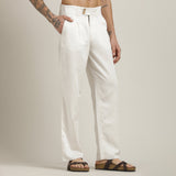 Baron Pants - Single Pleated - Loose Fit - Linen Blend - Ecru