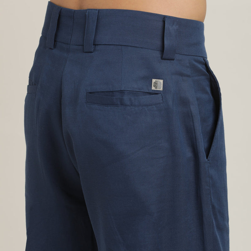 Baron Pants - Single Pleated - Loose Fit - Linen Blend - Navy Blue