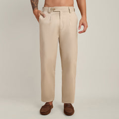 Aruku Pleated Chino Pants - Relaxed Fit - Cotton - Beige