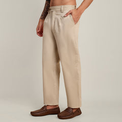 Aruku Pleated Chino Pants - Relaxed Fit - Cotton - Beige