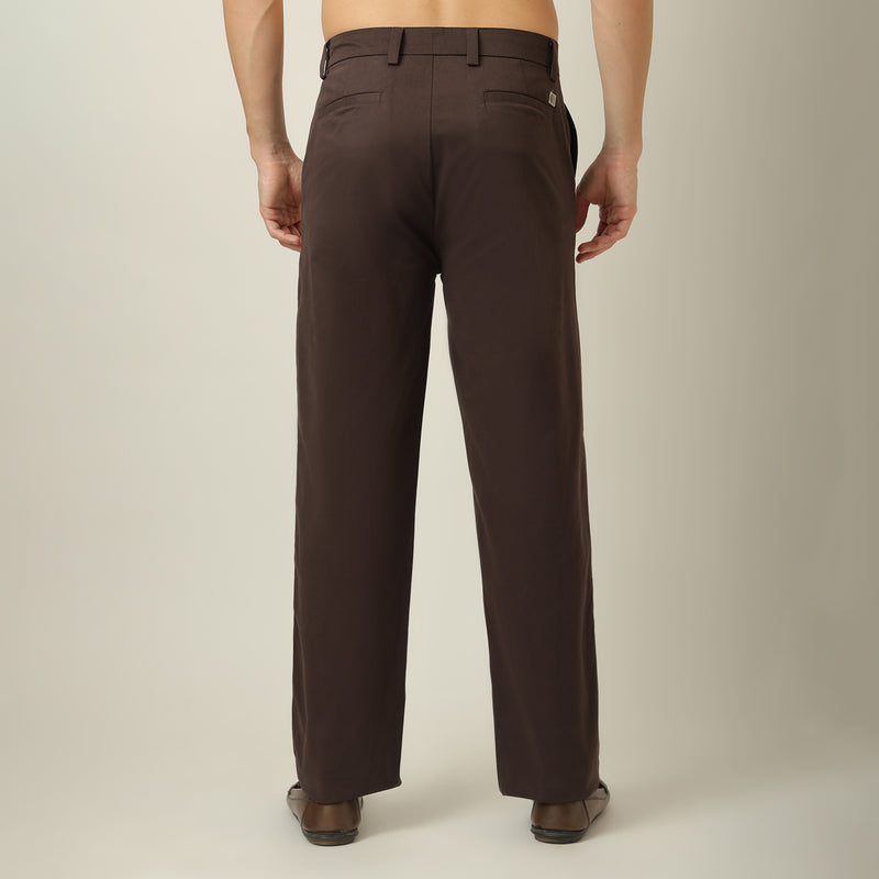 Aruku Pleated Chino Pants - Relaxed Fit - Cotton - Coffee Brown