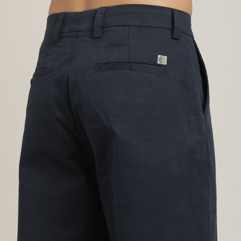 Aruku Pleated Chino Pants - Relaxed Fit - Cotton - Navy Blue
