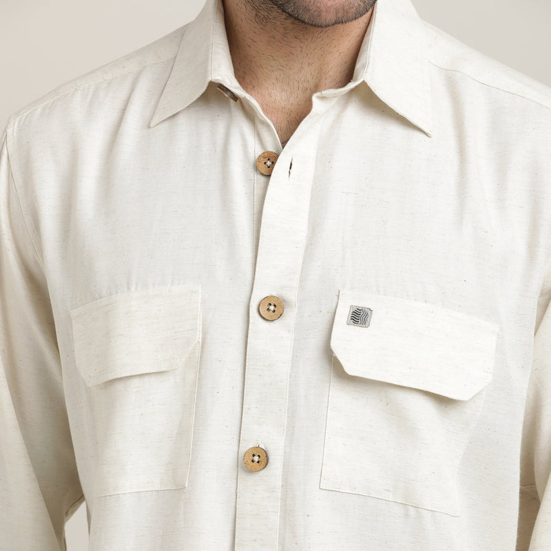 Utility Set of 2 - Utility Shirt With Front Flap Pockets Paired With Relaxed Fit Chinos – Ecru & Beige