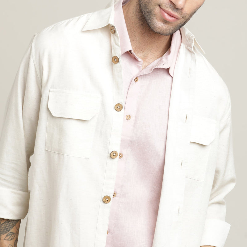 Utility Overshirt - Relaxed fit - Front Flap Pockets - Medium Weight Linen Blend Fabric – Ecru