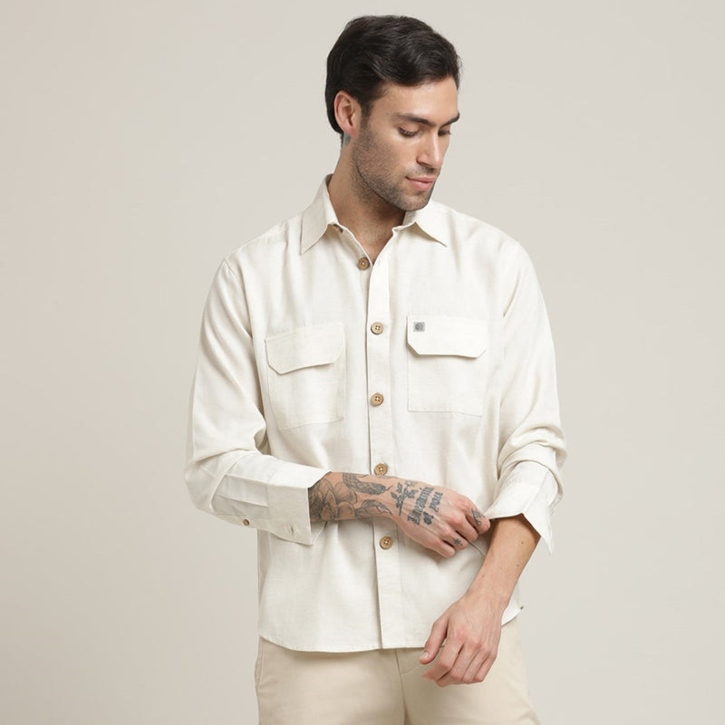 Utility Set of 2 - Utility Shirt With Front Flap Pockets Paired With Relaxed Fit Chinos – Ecru & Beige