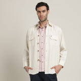 Utility Overshirt - Relaxed fit - Front Flap Pockets - Medium Weight Linen Blend Fabric – Ecru