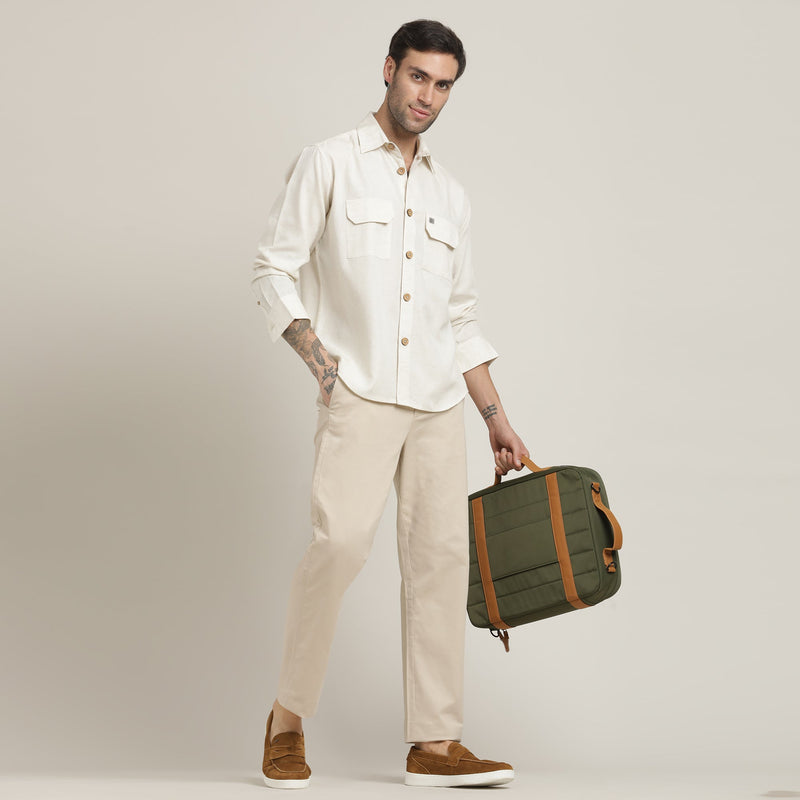 Utility Set of 2 - Utility Shirt With Front Flap Pockets Paired With Relaxed Fit Chinos – Ecru & Beige