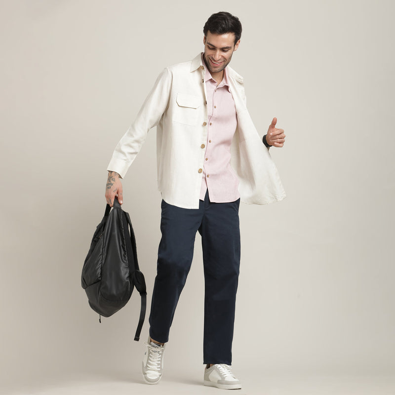 Utility Set of 3 - Utility Overshirt, Half-Sleeve Shirt & Relaxed Fit Chinos – Ecru, Pastel Pink & Navy Blue
