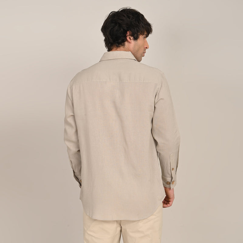 Utility Overshirt - Relaxed fit - Front Flap Pockets - Medium Weight Linen Blend Fabric  Natural Greige