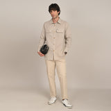 Utility Overshirt - Relaxed fit - Front Flap Pockets - Medium Weight Linen Blend Fabric  Natural Greige