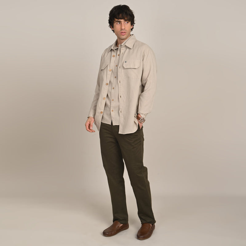 Utility Set of 3 - Utility Overshirt, Half-Sleeve Shirt & Relaxed Fit Chinos Natural Grey & Beige