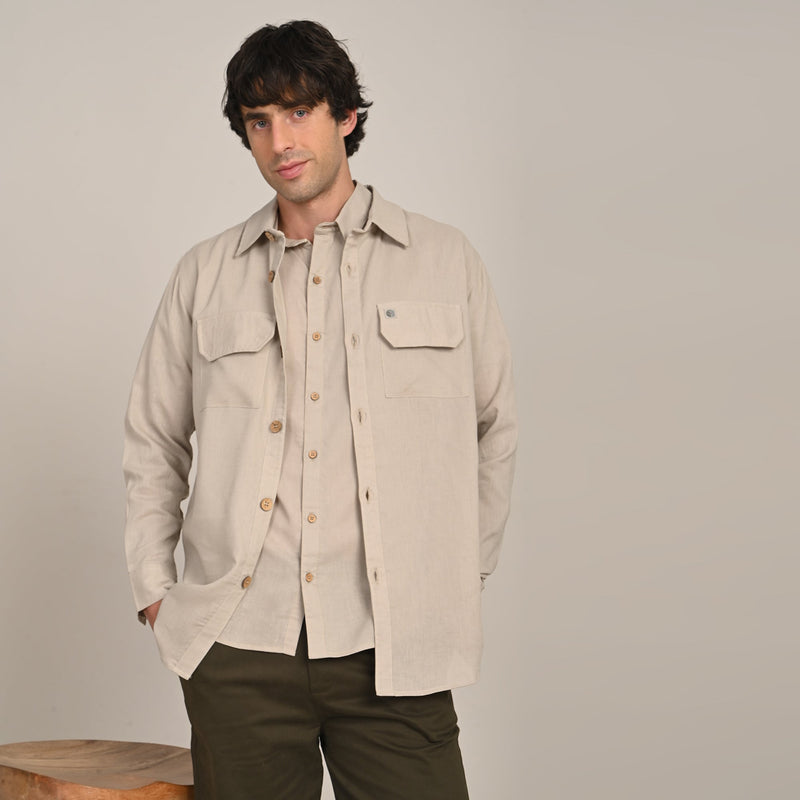 Utility Set of 3 - Utility Overshirt, Half-Sleeve Shirt & Relaxed Fit Chinos Natural Grey & Beige