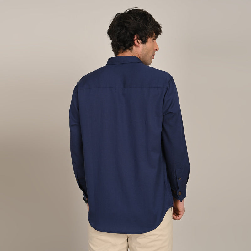 Utility Set of 2 - Utility Shirt With Front Flap Pockets Paired With Relaxed Fit Straight Leg Chinos  Navy Blue & Beige