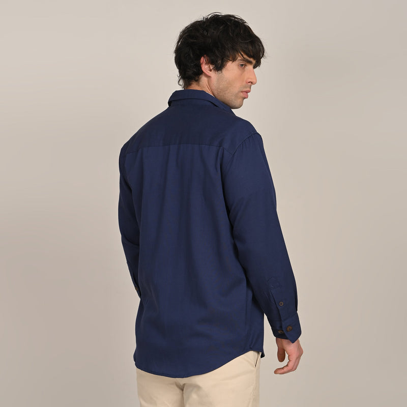 Utility Overshirt - Relaxed fit - Front Flap Pockets - Medium Weight Linen Blend Fabric  Navy Blue