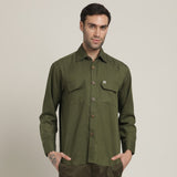 Utility Overshirt - Relaxed fit - Front Flap Pockets - Medium Weight Linen Blend Fabric – Olive Green