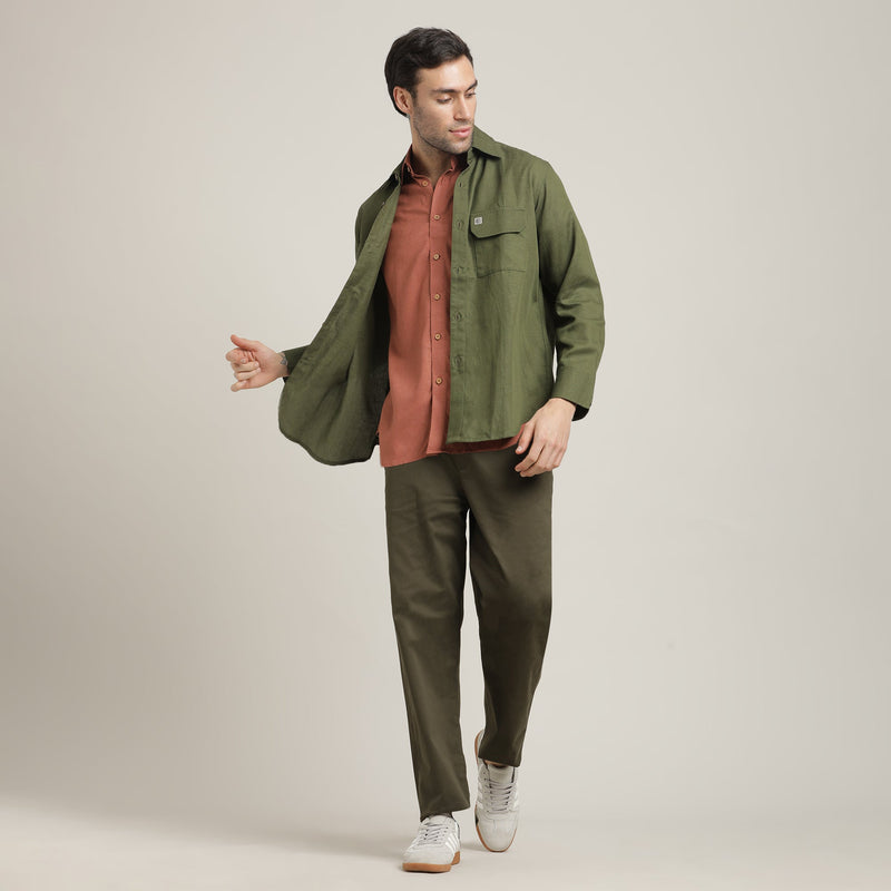Utility Set of 3 - Utility Overshirt, Half-Sleeve Shirt & Relaxed Fit Chinos – Olive Green, Terracotta Brown & Army Green