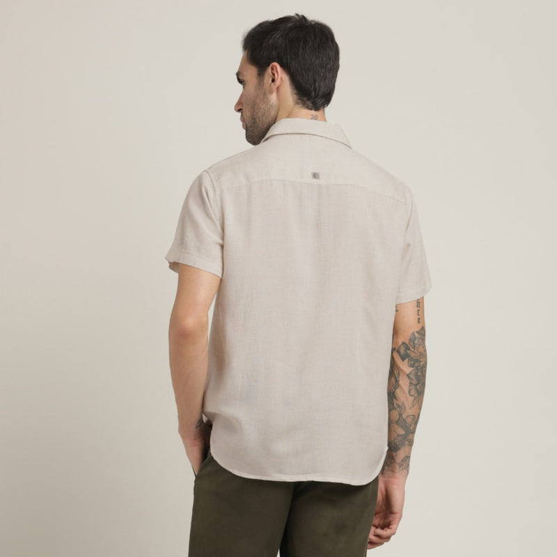 Summer Shirt - Relaxed Fit - Semi-Spread Collar - Linen Blend – Natural Grey