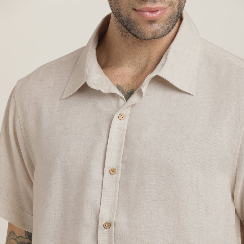 Summer Shirt - Relaxed Fit - Semi-Spread Collar - Linen Blend – Natural Grey