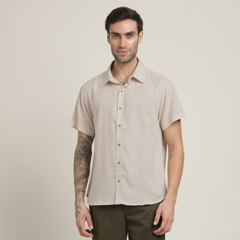 Summer Shirt - Relaxed Fit - Semi-Spread Collar - Linen Blend – Natural Grey