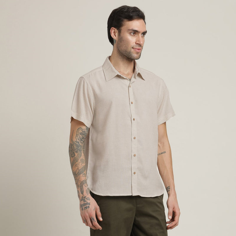 Summer Shirt - Relaxed Fit - Semi-Spread Collar - Linen Blend – Natural Grey