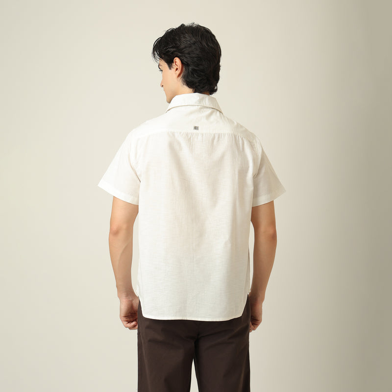 Summer Shirt - Relaxed Fit - Semi-Spread Collar - Linen Blend - Ecru