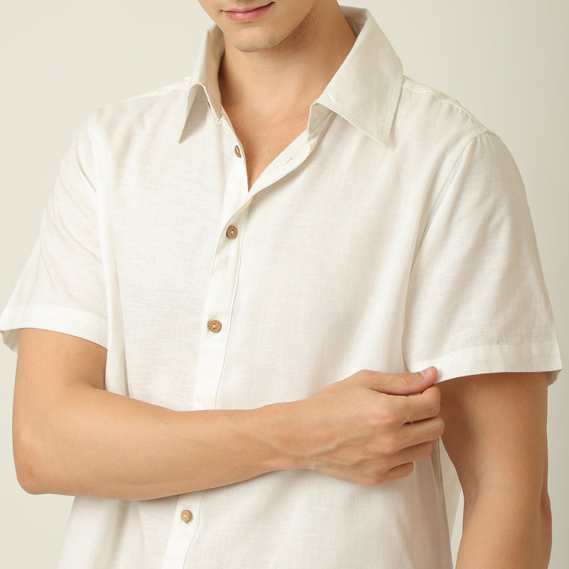 Summer Shirt - Relaxed Fit - Semi-Spread Collar - Linen Blend - Ecru