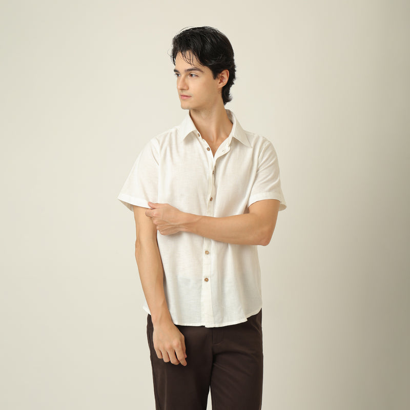 Summer Shirt - Relaxed Fit - Semi-Spread Collar - Linen Blend - Ecru