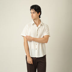 Summer Shirt - Relaxed Fit - Semi-Spread Collar - Linen Blend - Ecru