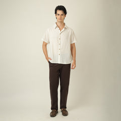Summer Set Of 2 - Semi-Spread Collar  Half Sleeve Shirt & Relaxed Fit Aruku Chinos – Ecru & Coffee Brown
