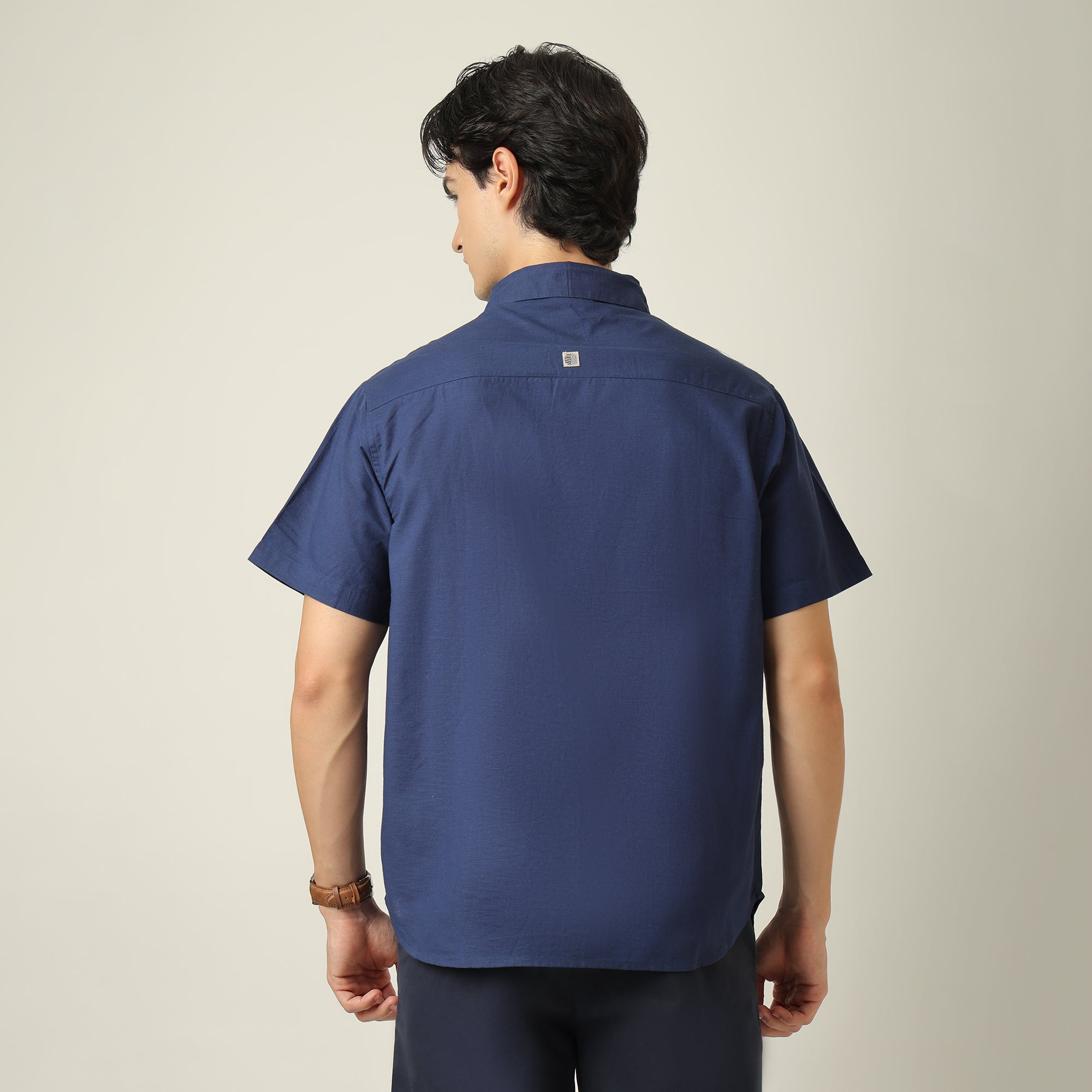 Summer Shirt - Relaxed Fit - Semi-Spread Collar - Linen Blend - Navy Blue