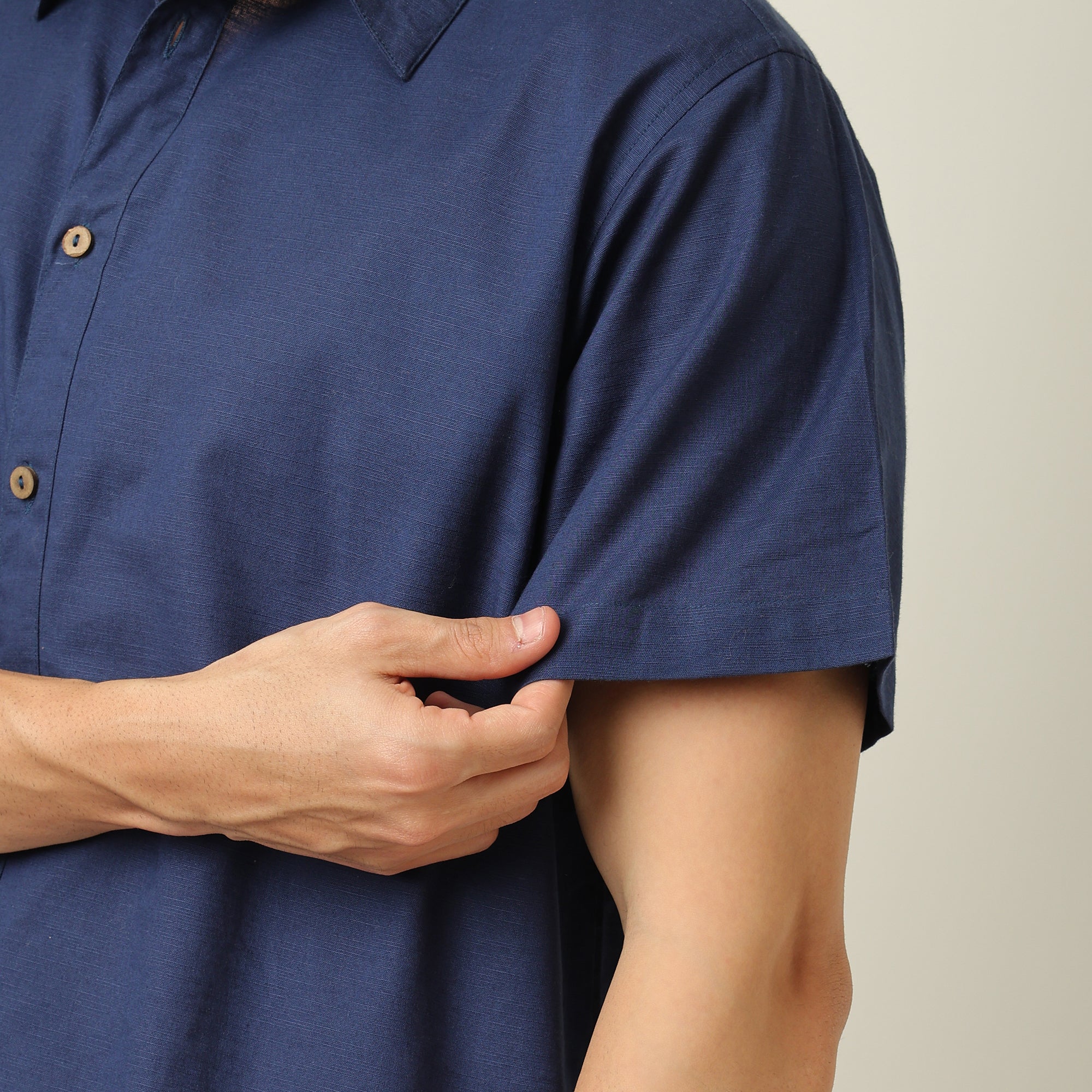 Summer Shirt - Relaxed Fit - Semi-Spread Collar - Linen Blend - Navy Blue