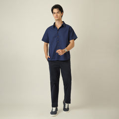 Summer Set Of 2 - Semi-Spread Collar  Half Sleeve Shirt & Relaxed Fit Aruku Chinos –  Navy Blue