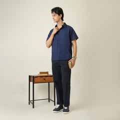 Summer Set Of 2 - Semi-Spread Collar  Half Sleeve Shirt & Relaxed Fit Aruku Chinos –  Navy Blue