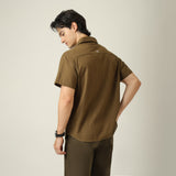 Summer Shirt - Relaxed Fit - Semi-Spread Collar - Linen Blend - Olive Green